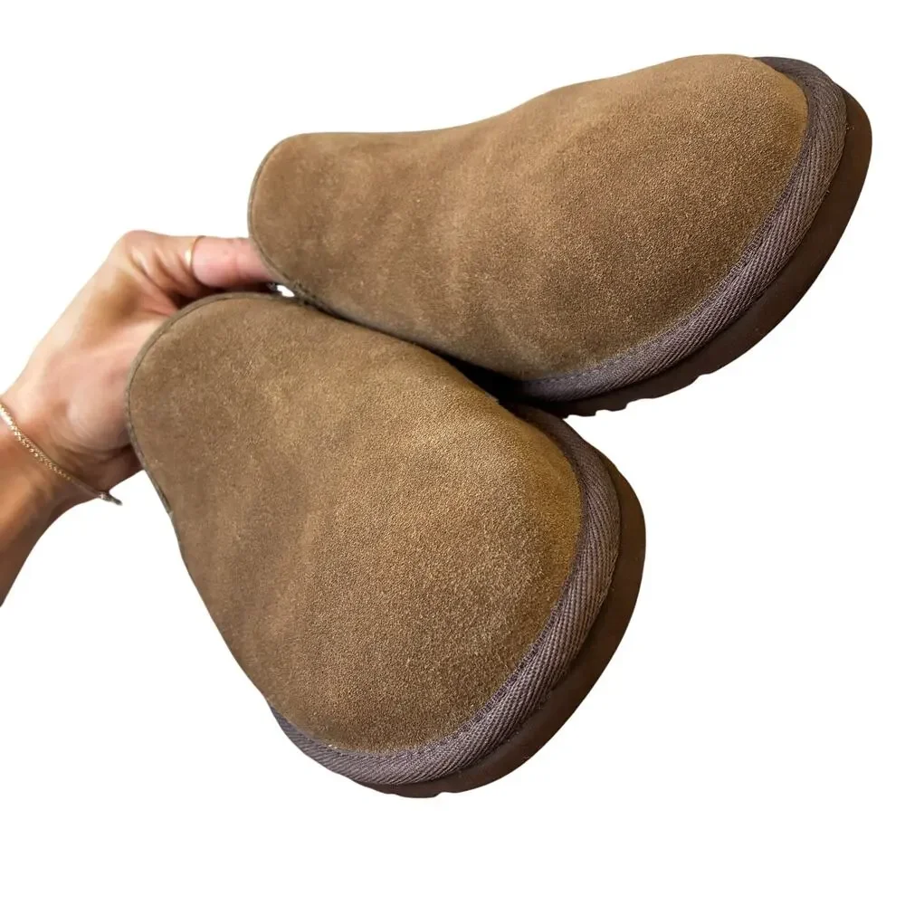 UGG Brown Suede Cooke Slip-On Shearling Lined Comfort Loafer Slippers Size 10